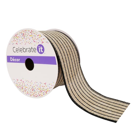 2.5" x 25ft. Faux Linen Wired Pinstripe Ribbon by Celebrate It™